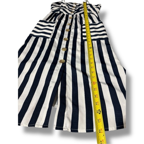 Style House Navy/White Stripe Sleeveless Button Down Front Midi Dress w/ Pockets - Picture 9 of 16